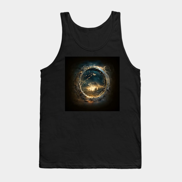 One Ring Portal View of Mountains and Forest Under A Night Sky Tank Top by entwithanaxe